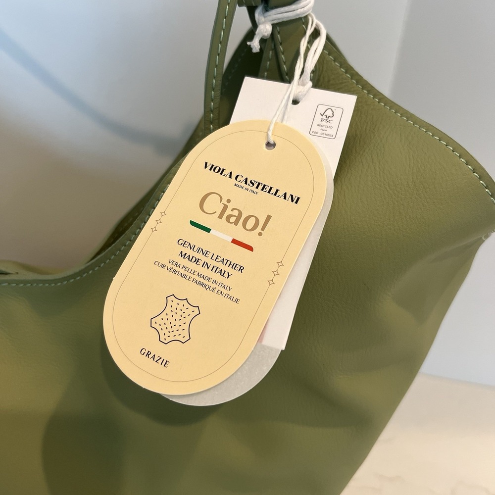 New With Tag‎ VIOLA CASTELLANI Made In Italy Green Leather Hobo With Oval Bottom - Picture 5 of 9